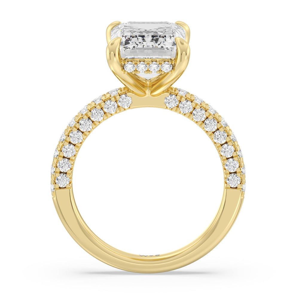 Stately Pave Side Stone Ring with Emerald Cut Diamond in 14KT Yellow Gold view 2
