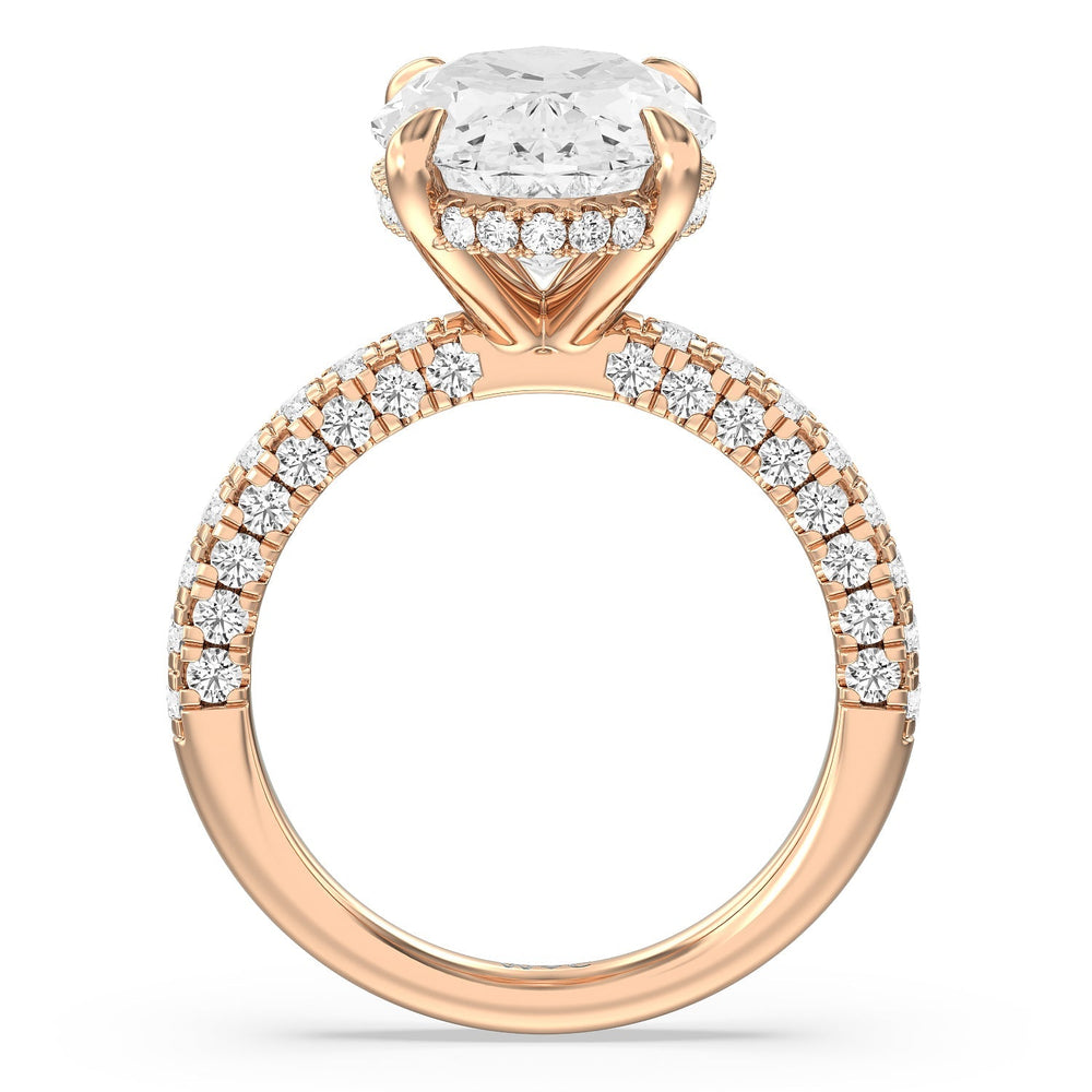 Stately Pave Side Stone Ring with Oval Cut Diamond in 14KT Rose Gold view 2
