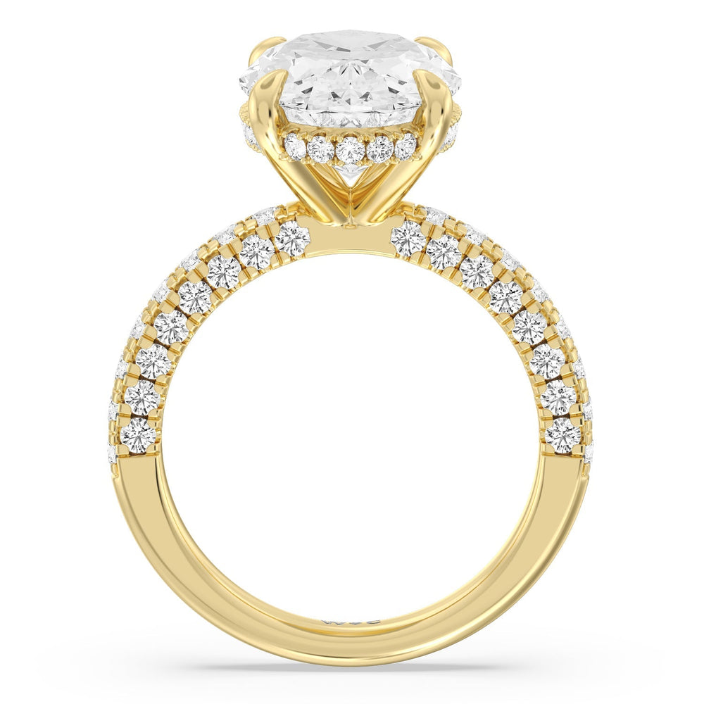 Stately Pave Side Stone Ring with Oval Cut Diamond in 14KT Yellow Gold view 2
