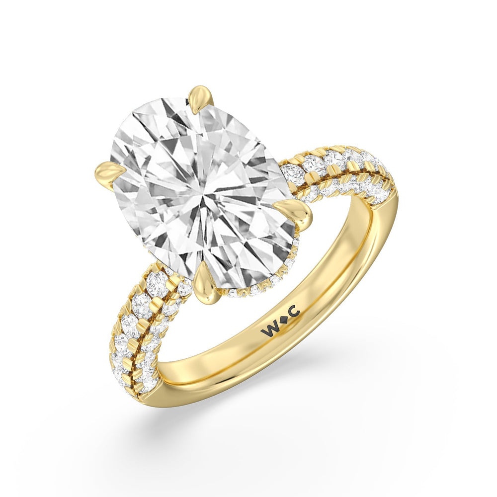 Stately Pave Side Stone Ring with Oval Cut Diamond in 14KT Yellow Gold view 3
