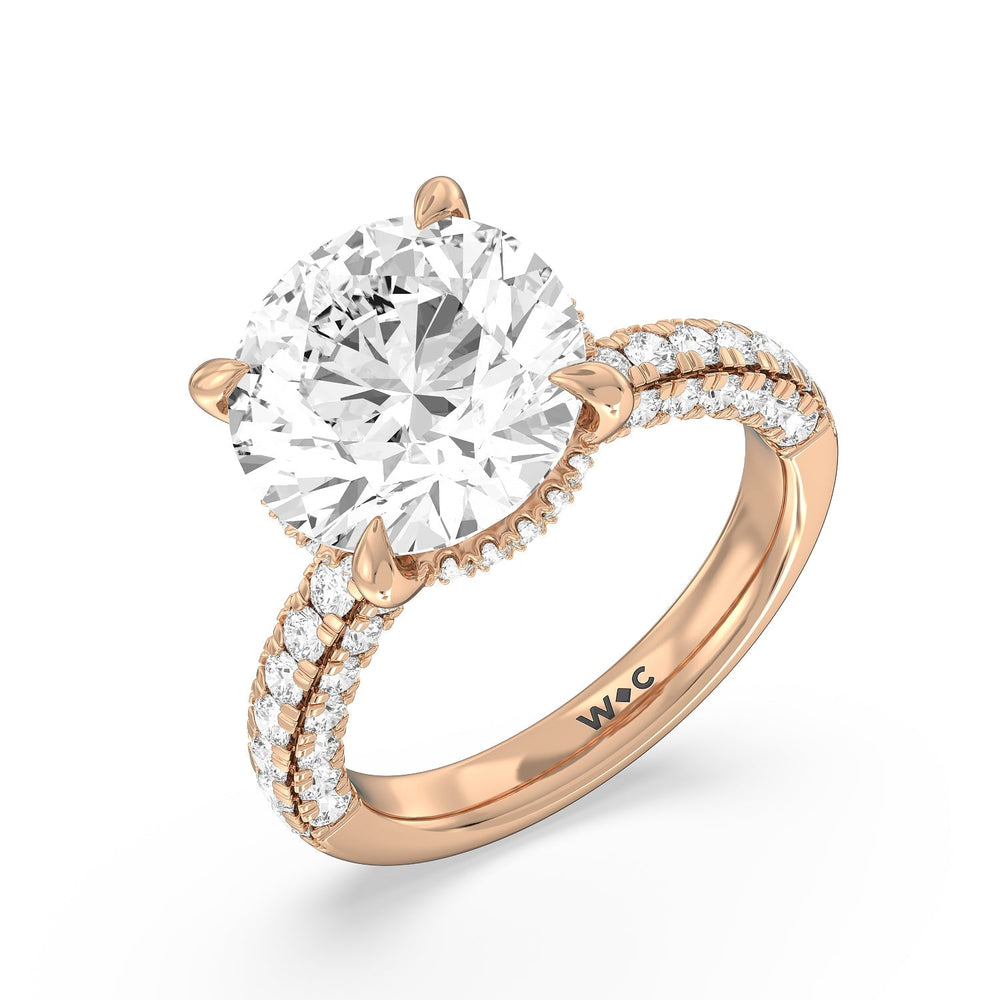 Stately Pave Side Stone Ring with Round Cut Diamond in 14KT Rose Gold view 3
