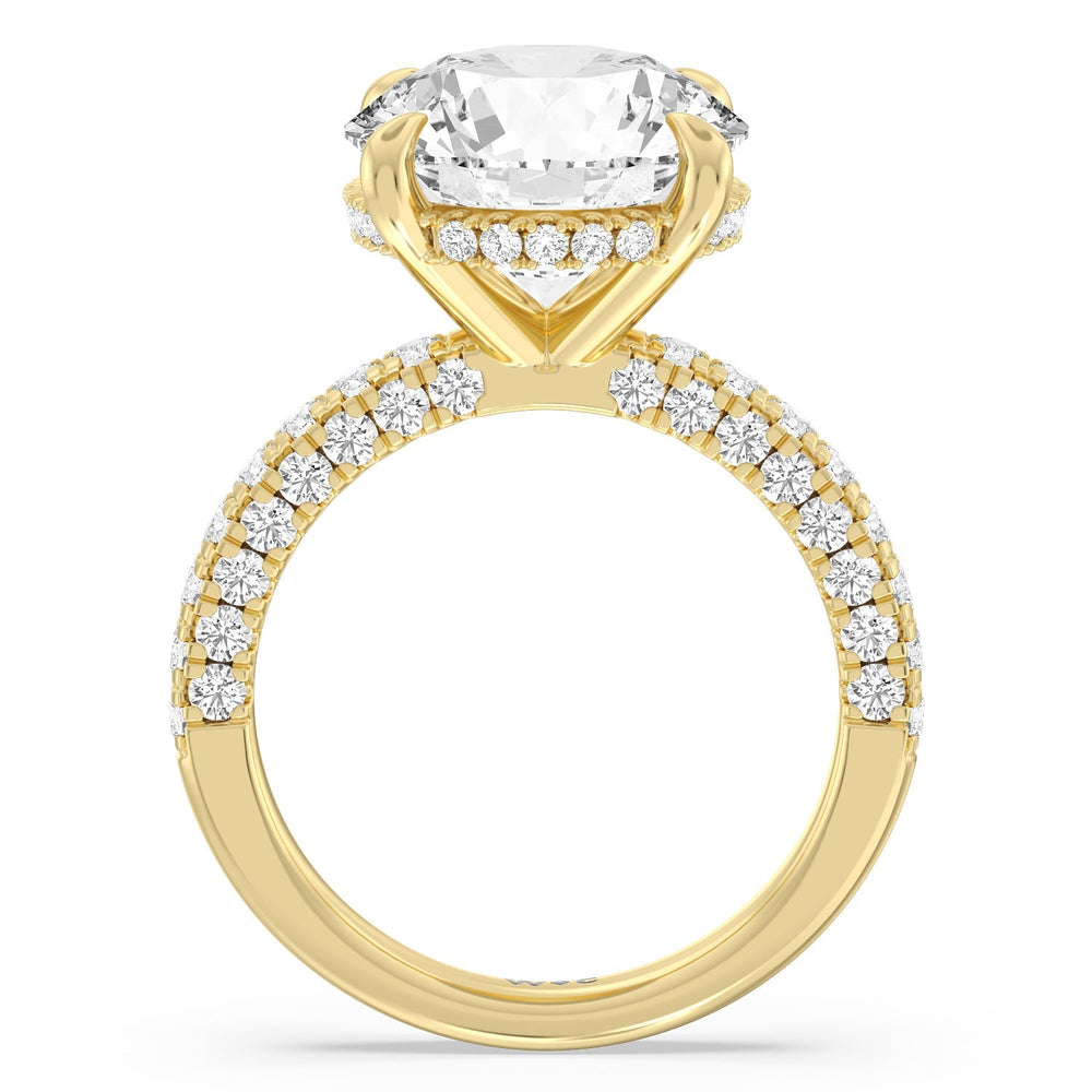 Stately Pave Side Stone Ring with Round Cut Diamond in 14KT Yellow Gold view 2

