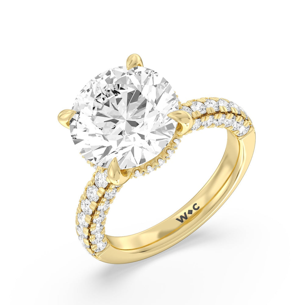 Stately Pave Side Stone Ring with Round Cut Diamond in 14KT Yellow Gold view 3
