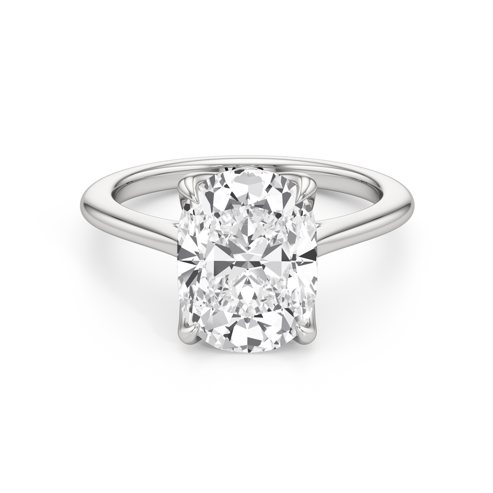 Antique Cushion Cut Famed Tulip Cathedral Ring with Lab Grown Diamond in 14KT Platinum view 1

