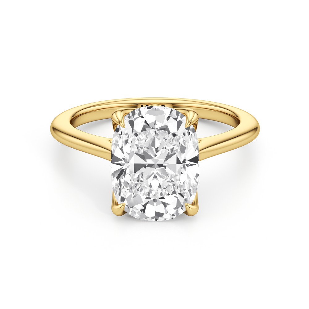 Antique Cushion Cut Famed Tulip Cathedral Ring with Lab Grown Diamond in 14KT Yellow Gold view 1
