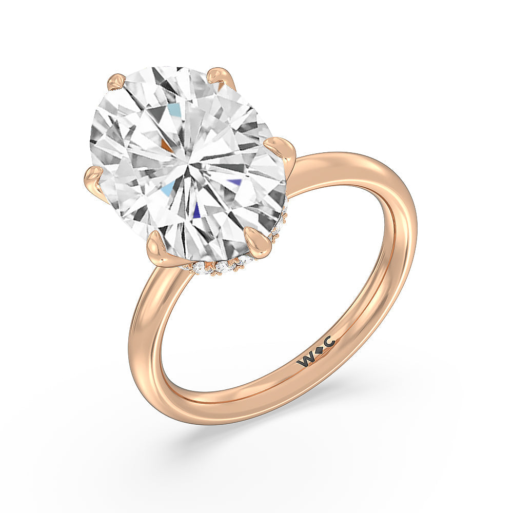 Oval Cut Elevated Hidden Halo Ring with Lab Grown Diamond in 14KT Rose Gold view 3
