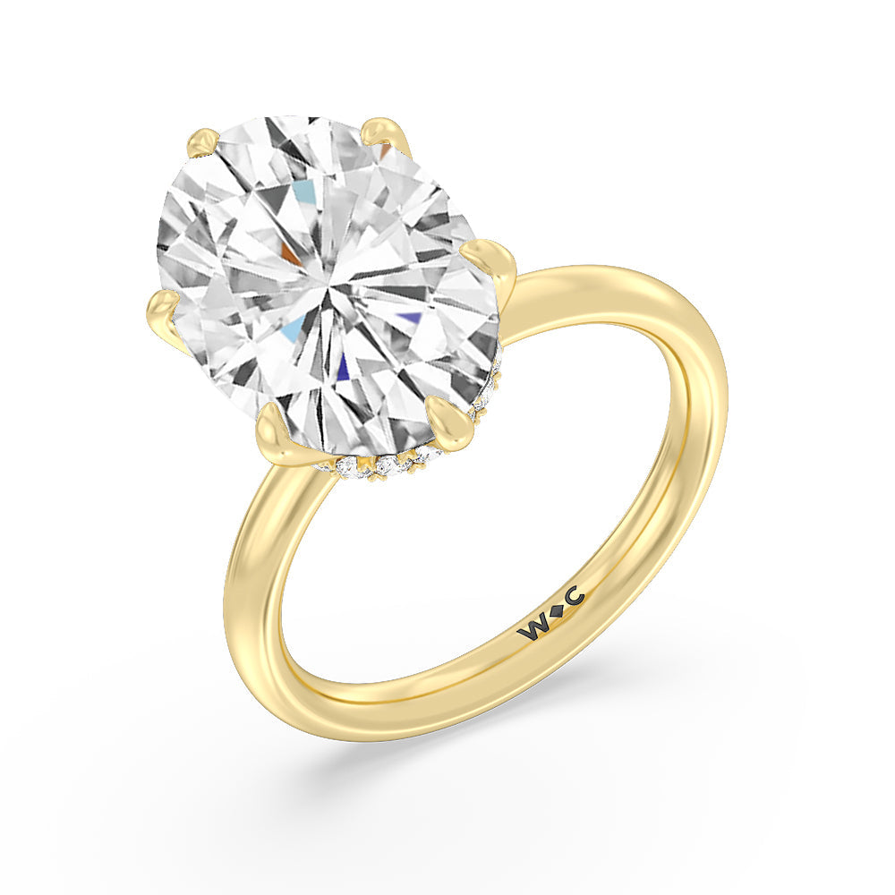 Oval Cut Elevated Hidden Halo Ring with Lab Grown Diamond in 14KT Yellow Gold view 3
