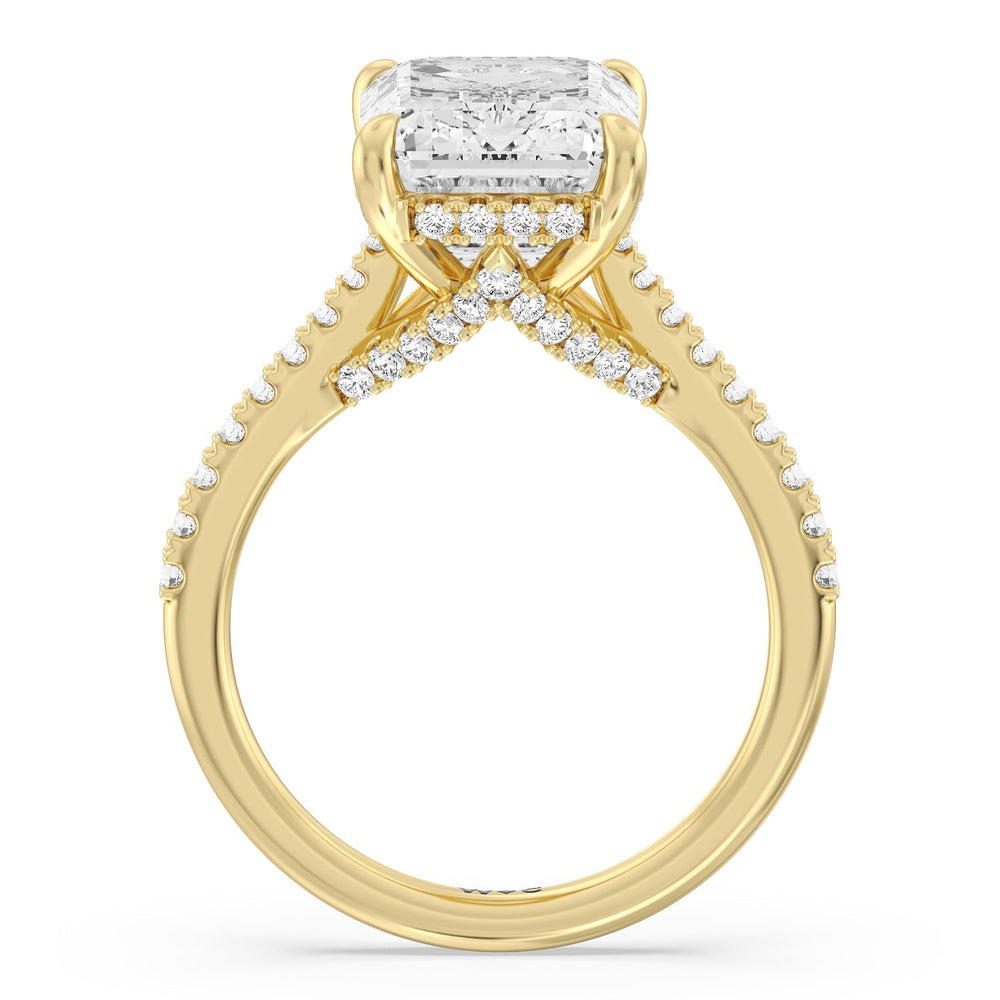 Emerald Cut Posh Hidden Halo Ring with Lab Grown Diamond in 14KT Yellow Gold view 2
