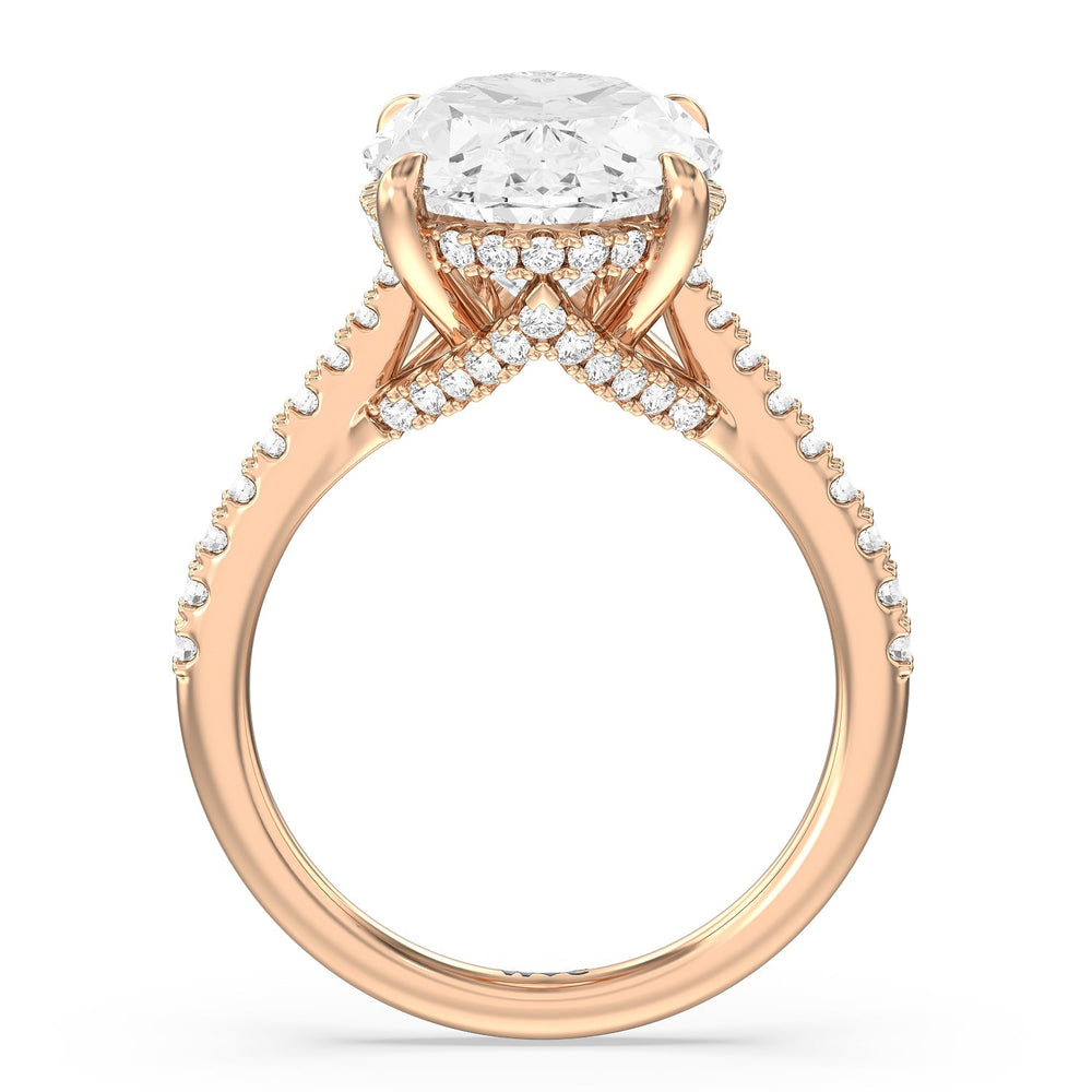Oval Cut Posh Hidden Halo Ring with Lab Grown Diamond in 14KT Rose Gold view 2
