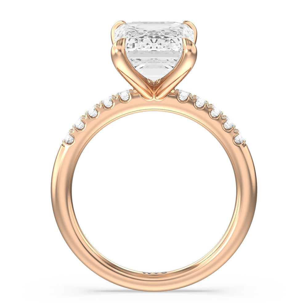 Emerald Cut Lustrous Traditonal Pave Ring with Lab Grown Diamond in 14KT Rose Gold view 2
