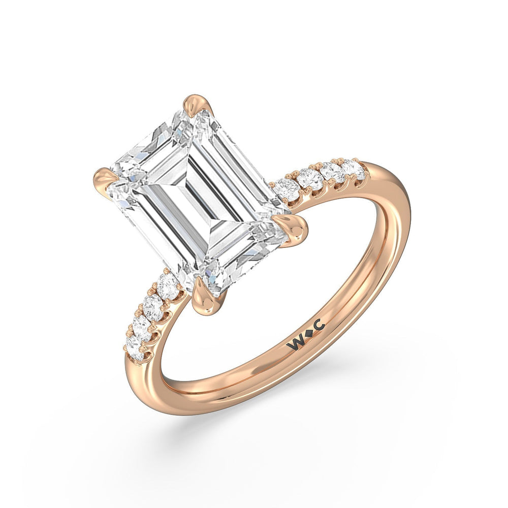 Emerald Cut Lustrous Traditonal Pave Ring with Lab Grown Diamond in 14KT Rose Gold view 3
