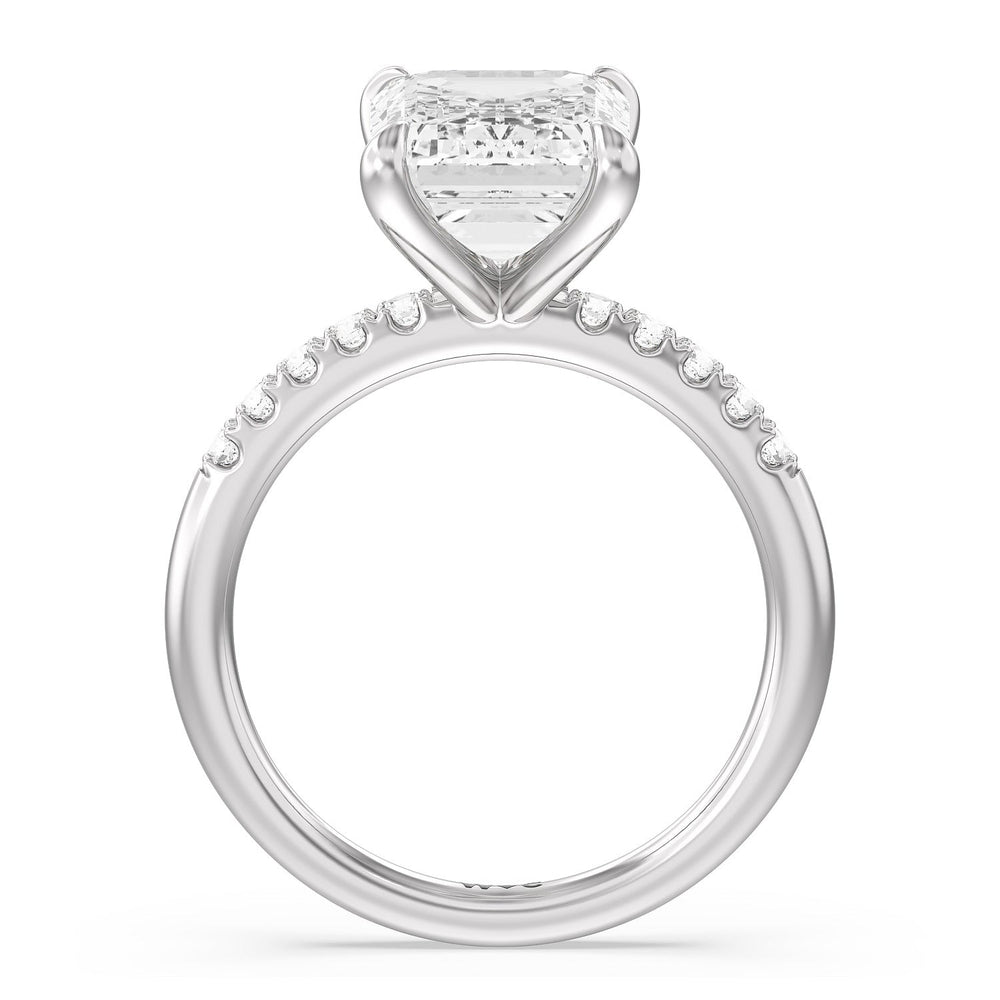 Emerald Cut Lustrous Traditonal Pave Ring with Lab Grown Diamond in 14KT Platinum view 2
