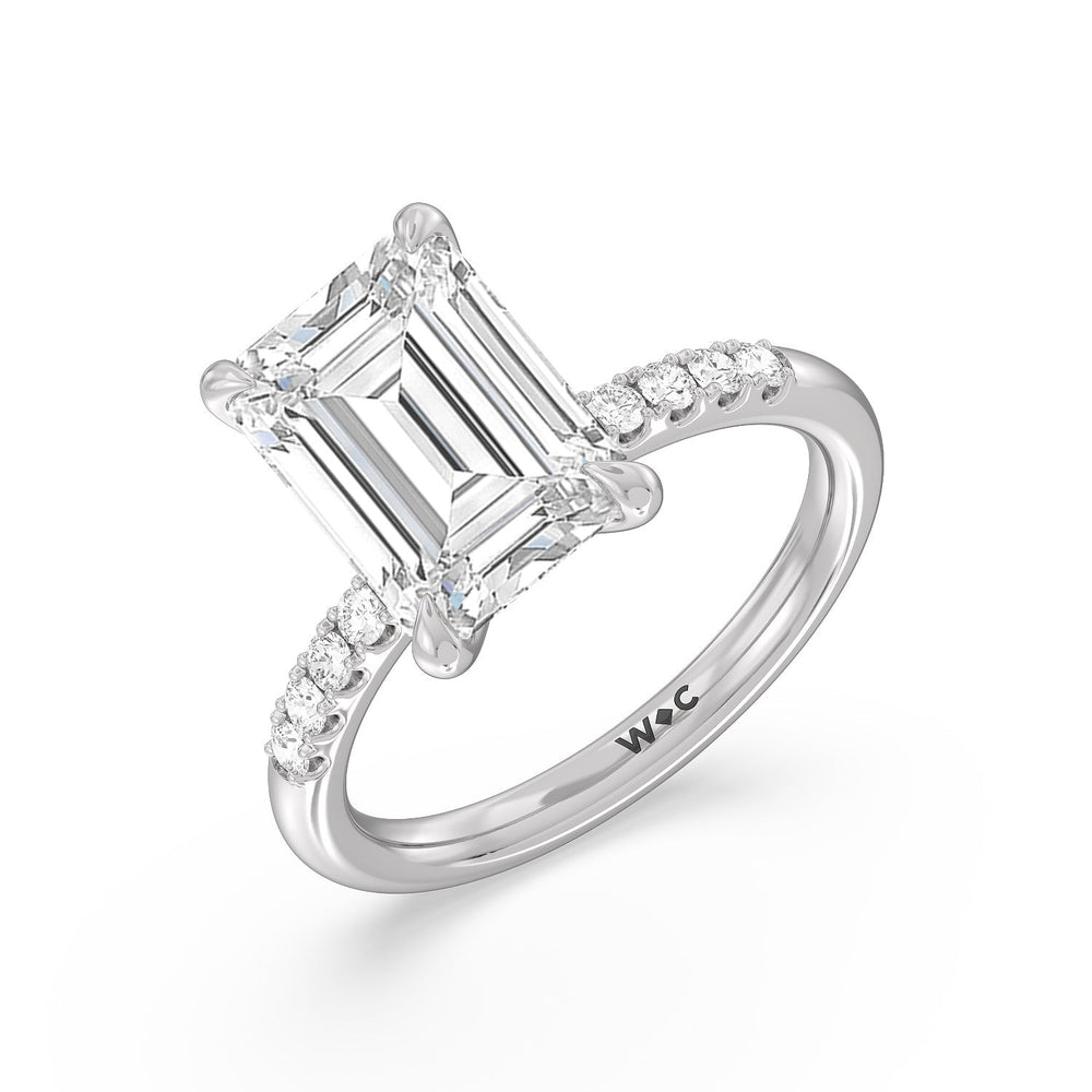 Emerald Cut Lustrous Traditonal Pave Ring with Lab Grown Diamond in 14KT Platinum view 3

