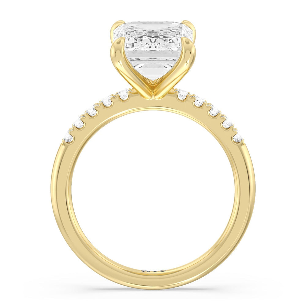 Emerald Cut Lustrous Traditonal Pave Ring with Lab Grown Diamond in 14KT Yellow Gold view 2
