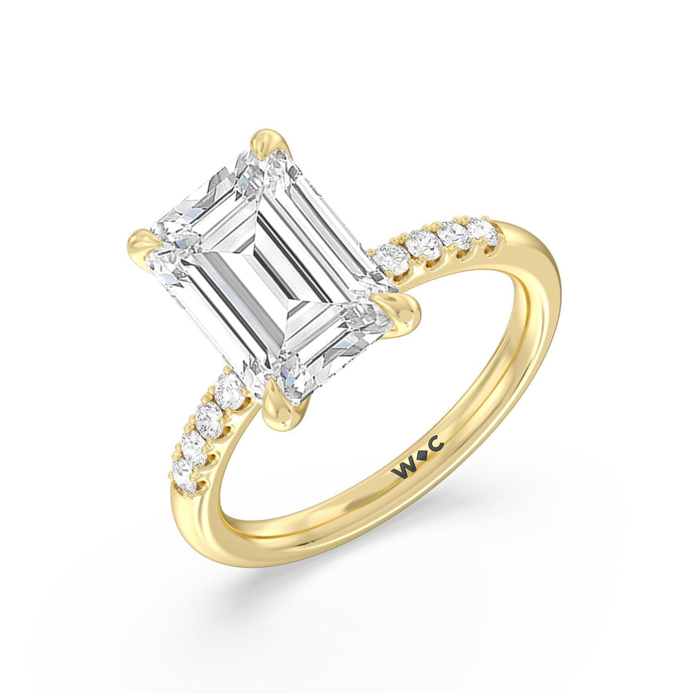 Emerald Cut Lustrous Traditonal Pave Ring with Lab Grown Diamond in 14KT Yellow Gold view 3
