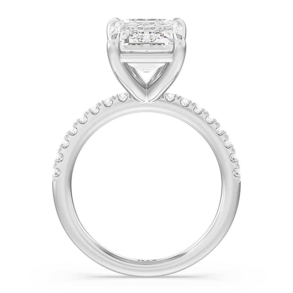 Eminent Classic Pave Ring with Emerald Cut Diamond in 14KT Platinum view 2
