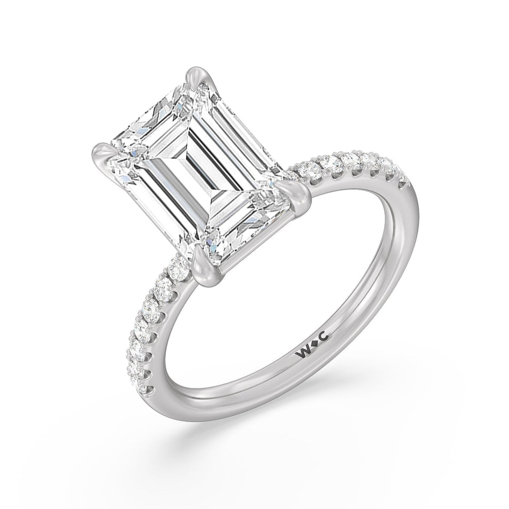 Eminent Classic Pave Ring with Emerald Cut Diamond in 14KT Platinum view 3
