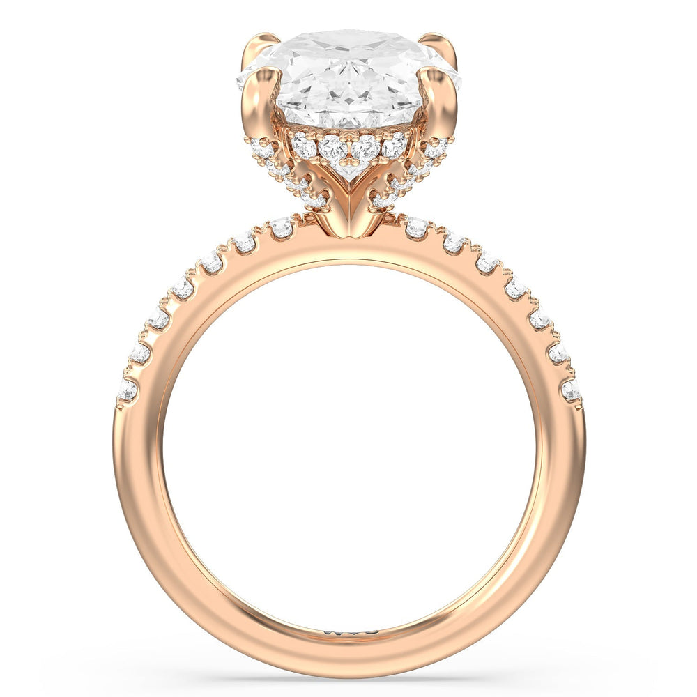 Noble Studded Hidden Halo Ring with Oval Cut Diamond in 14KT Rose Gold view 2
