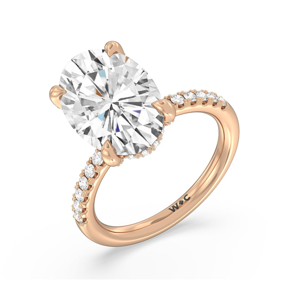 Noble Studded Hidden Halo Ring with Oval Cut Diamond in 14KT Rose Gold view 3
