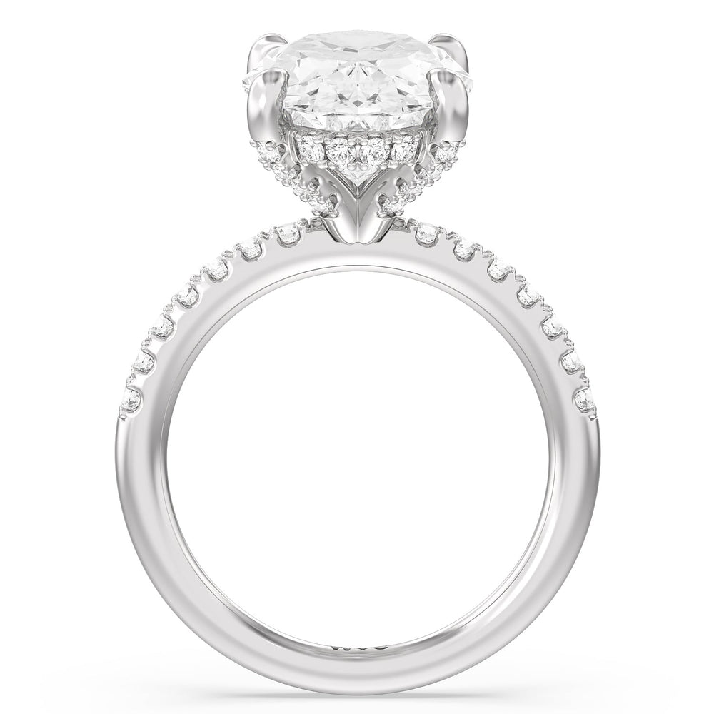 Noble Studded Hidden Halo Ring with Oval Cut Diamond in 14KT Platinum view 2
