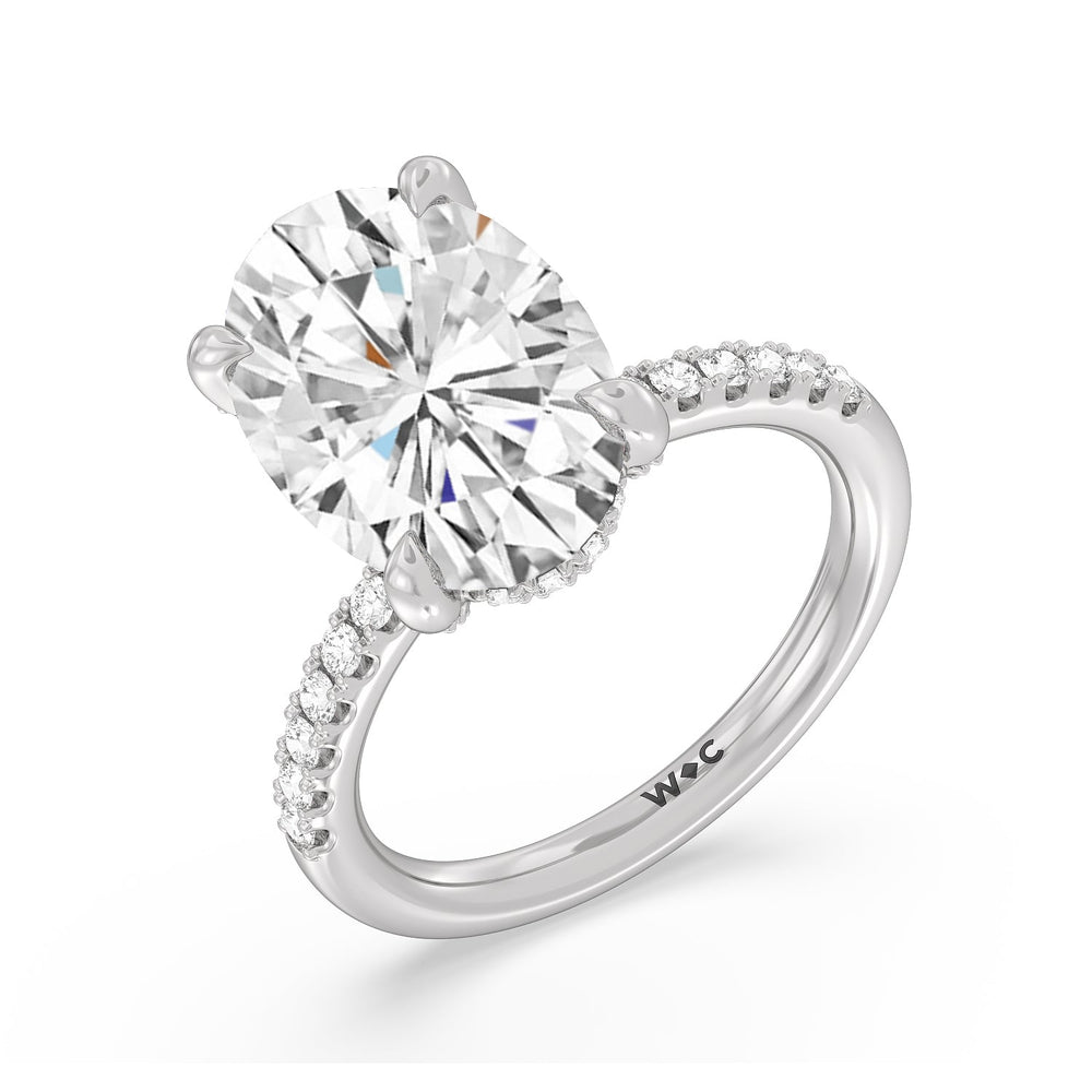 Noble Studded Hidden Halo Ring with Oval Cut Diamond in 14KT Platinum view 3
