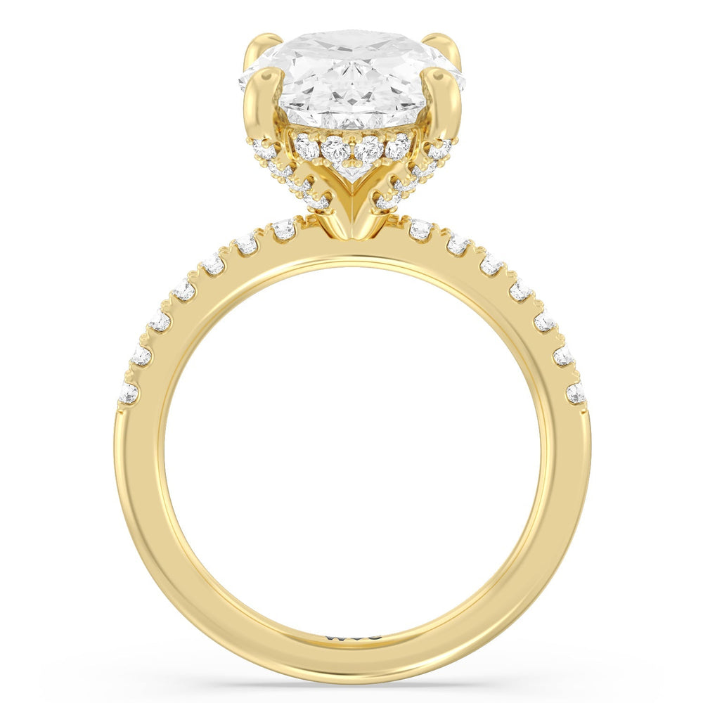 Noble Studded Hidden Halo Ring with Oval Cut Diamond in 14KT Yellow Gold view 2
