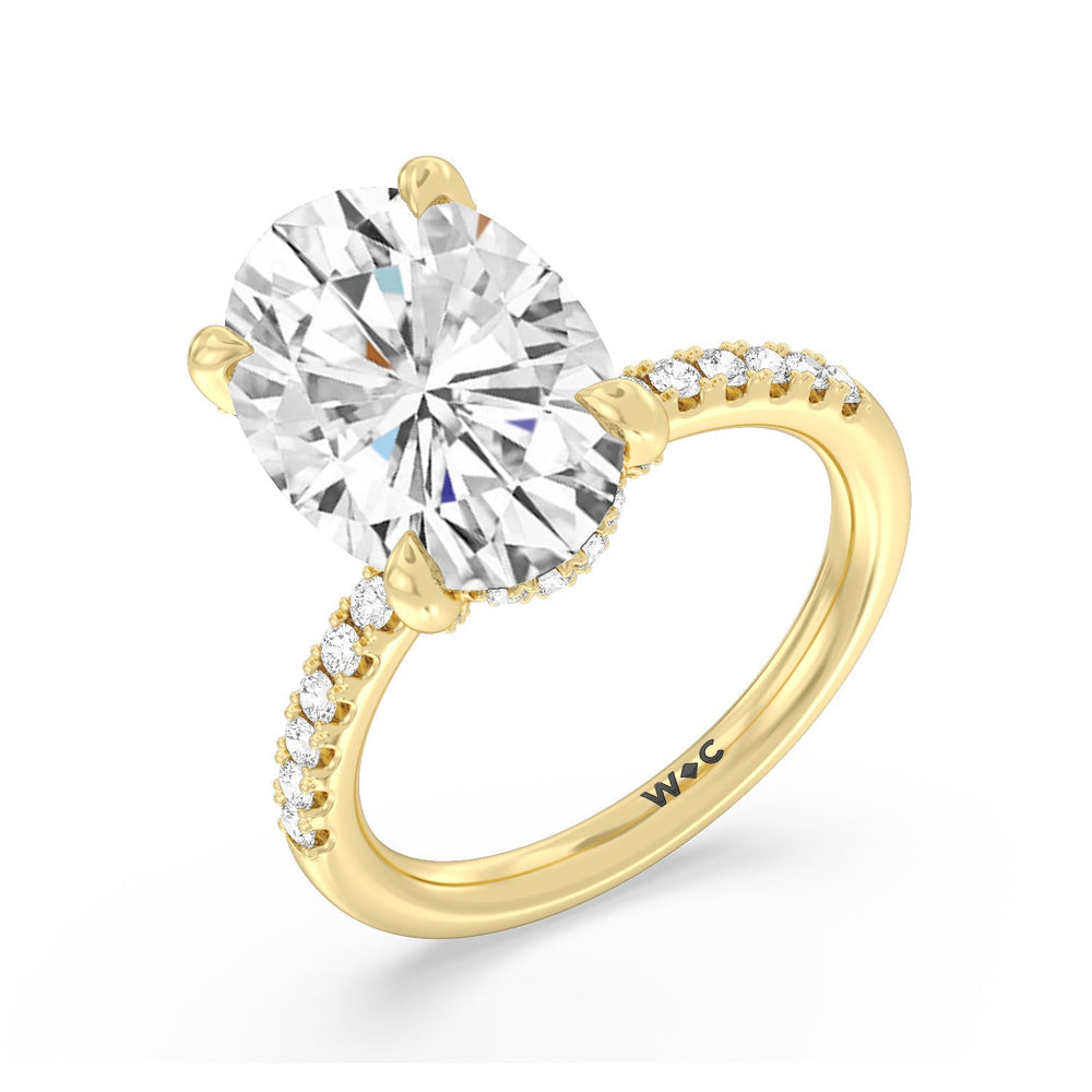 Noble Studded Hidden Halo Ring with Oval Cut Diamond in 14KT Yellow Gold view 3
