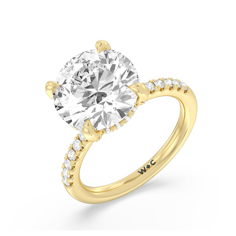 Noble Studded Hidden Halo Ring with Round Cut Diamond in 14KT Yellow Gold view 3

