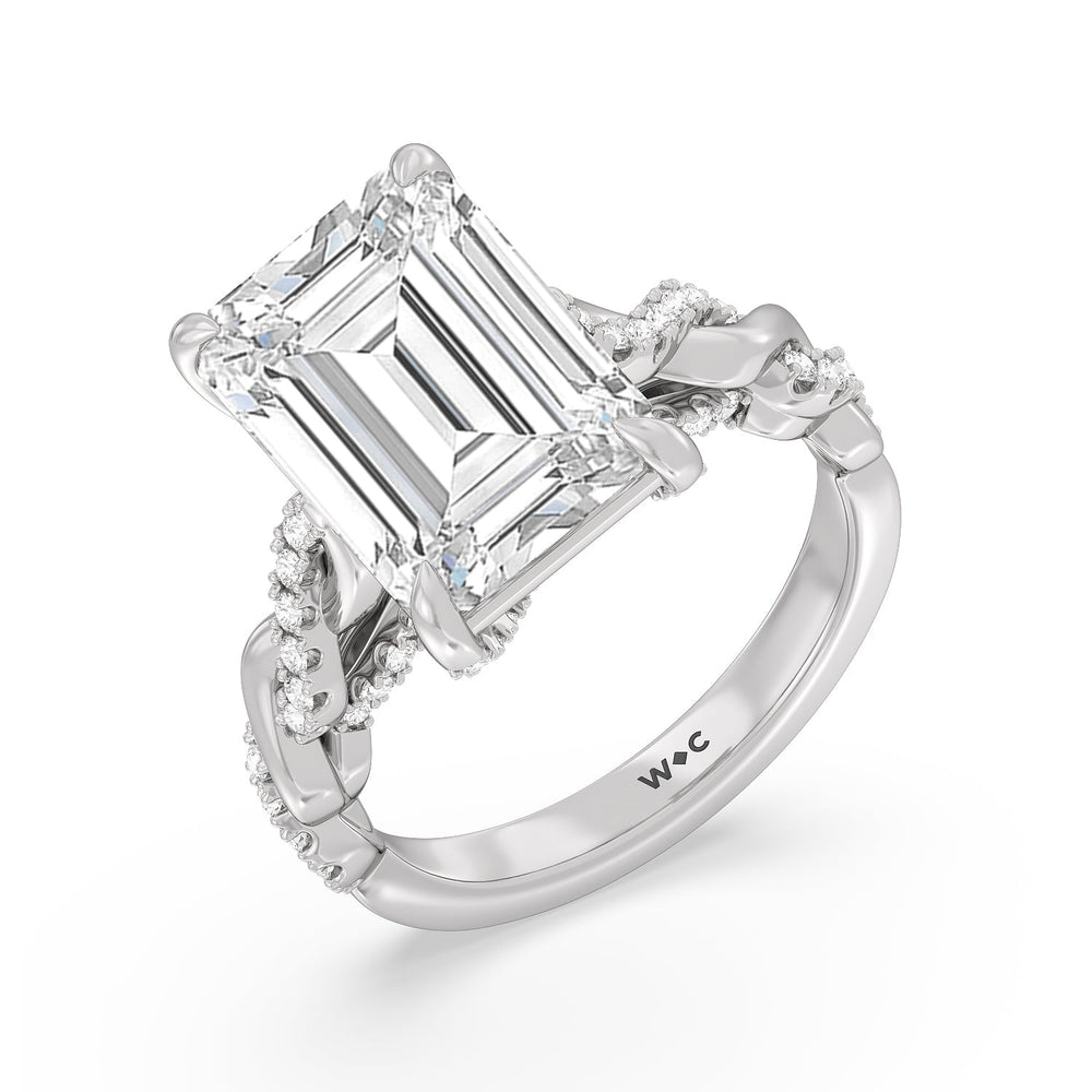 Radiant Cathedral Twist Ring with Emerald Cut Diamond in 14KT Platinum view 3
