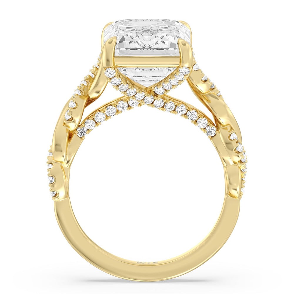 Radiant Cathedral Twist Ring with Emerald Cut Diamond in 14KT Yellow Gold view 2
