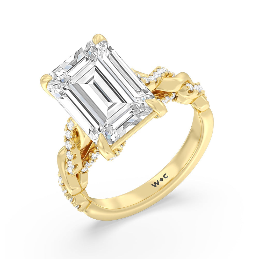 Radiant Cathedral Twist Ring with Emerald Cut Diamond in 14KT Yellow Gold view 3
