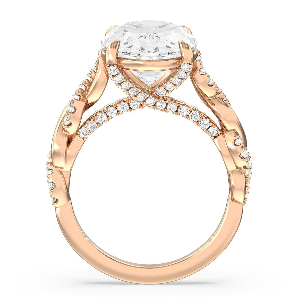 Radiant Cathedral Twist Ring with Oval Cut Diamond in 14KT Rose Gold view 2

