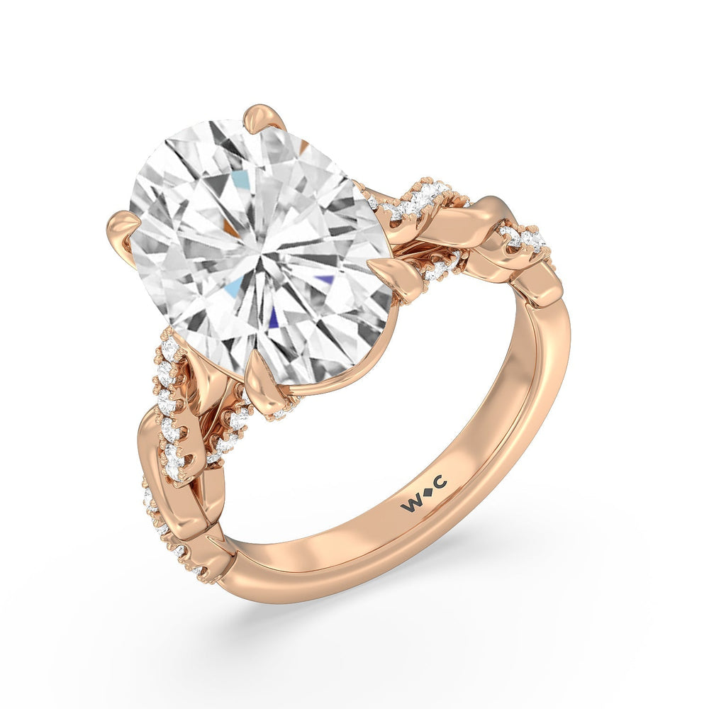 Radiant Cathedral Twist Ring with Oval Cut Diamond in 14KT Rose Gold view 3
