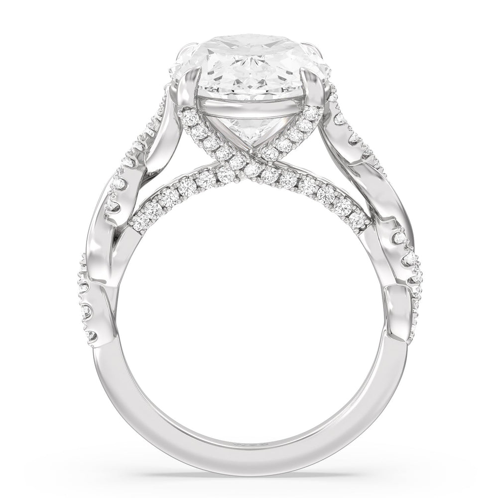 Radiant Cathedral Twist Ring with Oval Cut Diamond in 14KT Platinum view 2
