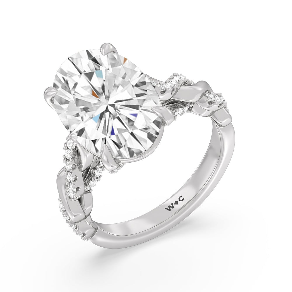 Radiant Cathedral Twist Ring with Oval Cut Diamond in 14KT Platinum view 3
