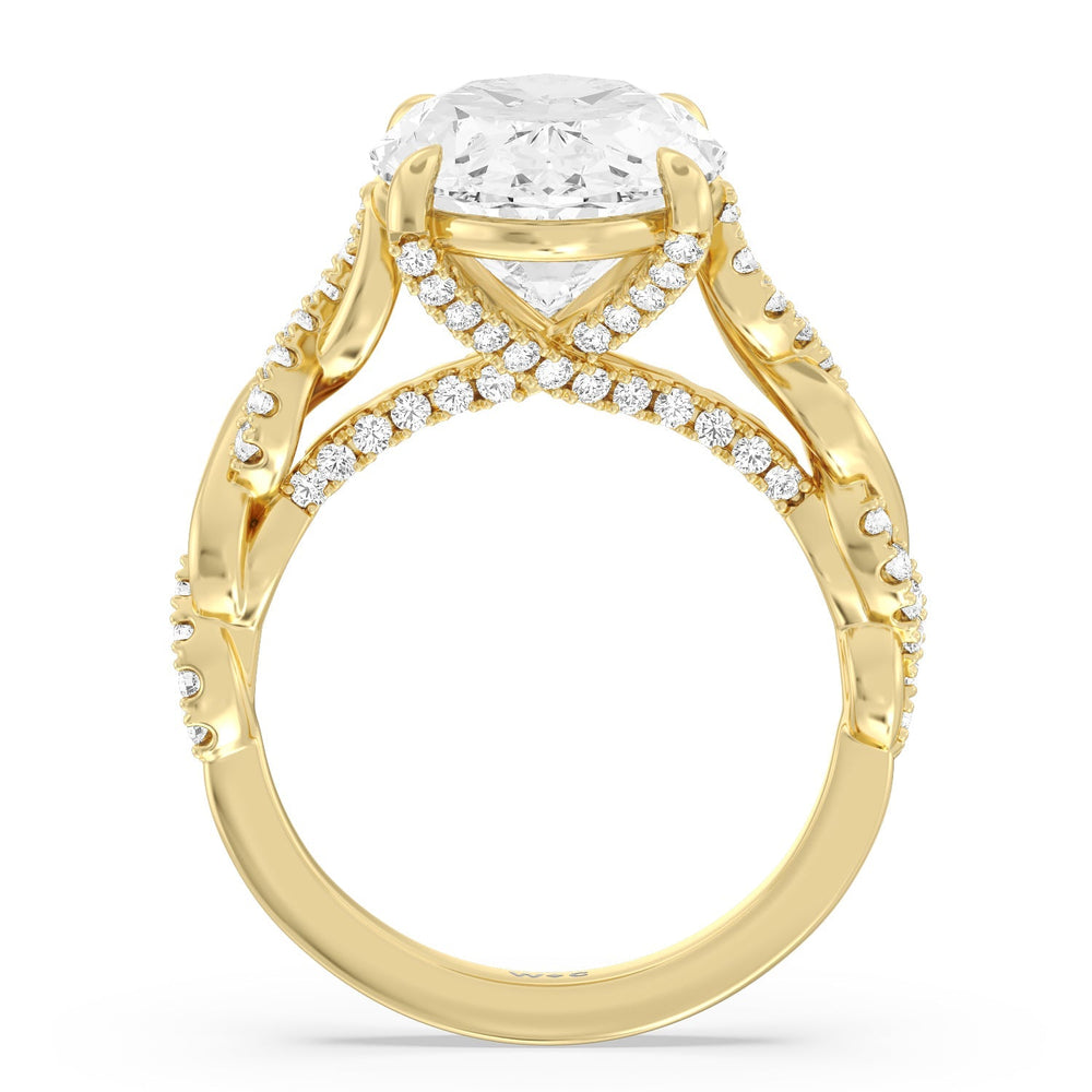 Radiant Cathedral Twist Ring with Oval Cut Diamond in 14KT Yellow Gold view 2
