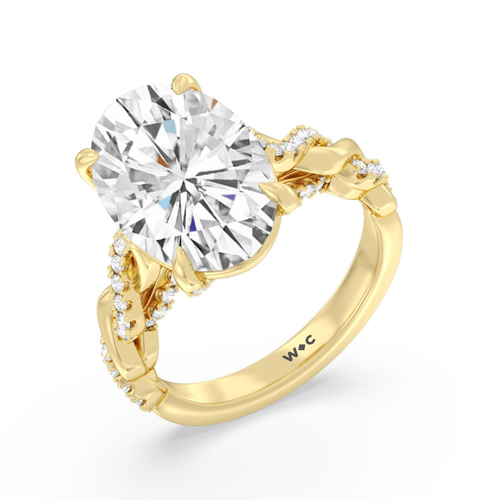 Radiant Cathedral Twist Ring with Oval Cut Diamond in 14KT Yellow Gold view 3
