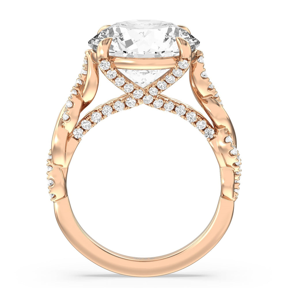 Radiant Cathedral Twist Ring with Round Cut Diamond in 14KT Rose Gold view 2
