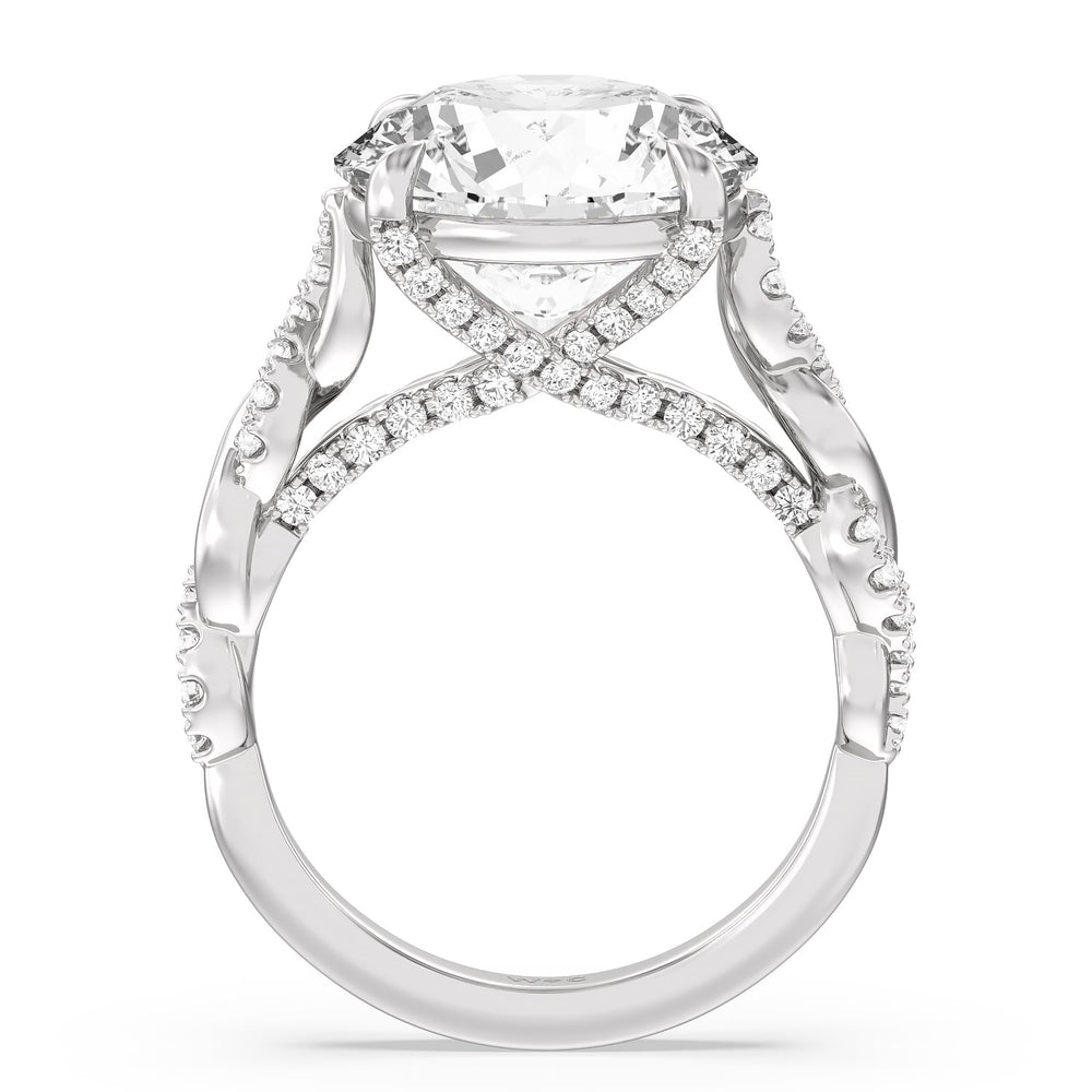 Radiant Cathedral Twist Ring with Round Cut Diamond in 14KT Platinum view 2
