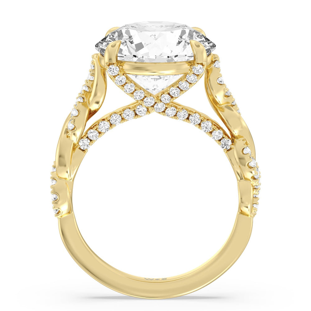 Radiant Cathedral Twist Ring with Round Cut Diamond in 14KT Yellow Gold view 2
