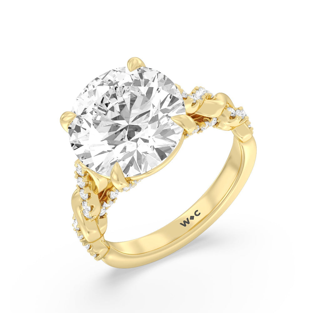 Radiant Cathedral Twist Ring with Round Cut Diamond in 14KT Yellow Gold view 3
