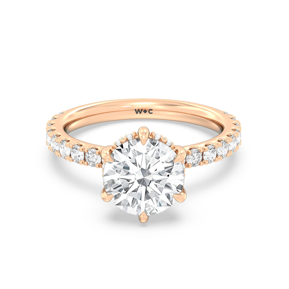 Six Prong Hidden Halo Enagagement Ring with Round Cut Diamond in 14KT Rose Gold view 1
