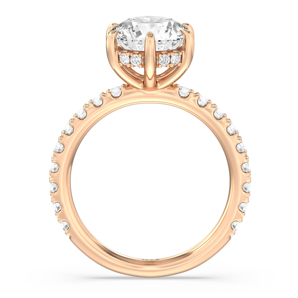 Six Prong Hidden Halo Enagagement Ring with Round Cut Diamond in 14KT Rose Gold view 2
