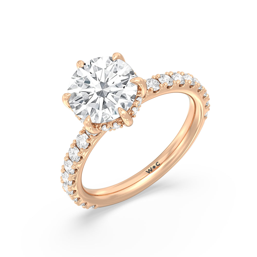Six Prong Hidden Halo Enagagement Ring with Round Cut Diamond in 14KT Rose Gold view 3

