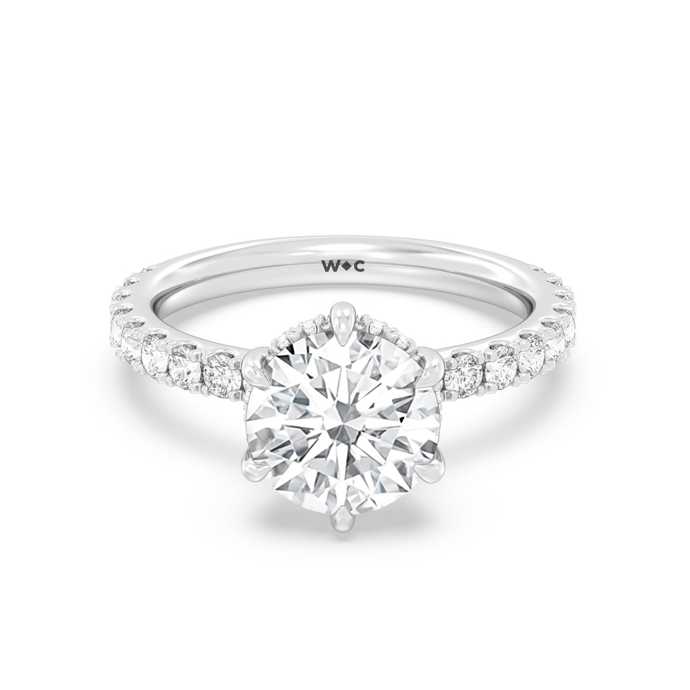 Six Prong Hidden Halo Enagagement Ring with Round Cut Diamond in 14KT Platinum view 1
