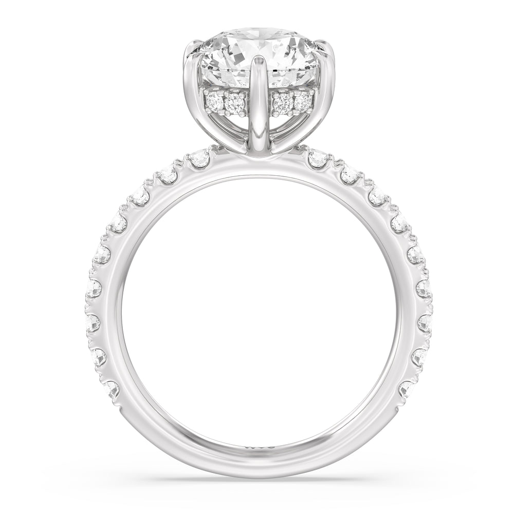 Six Prong Hidden Halo Enagagement Ring with Round Cut Diamond in 14KT Platinum view 2
