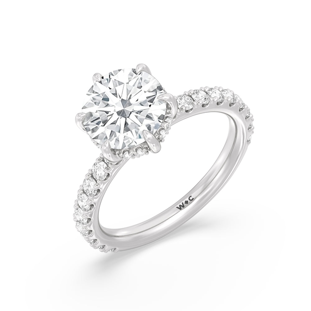 Six Prong Hidden Halo Enagagement Ring with Round Cut Diamond in 14KT Platinum view 3
