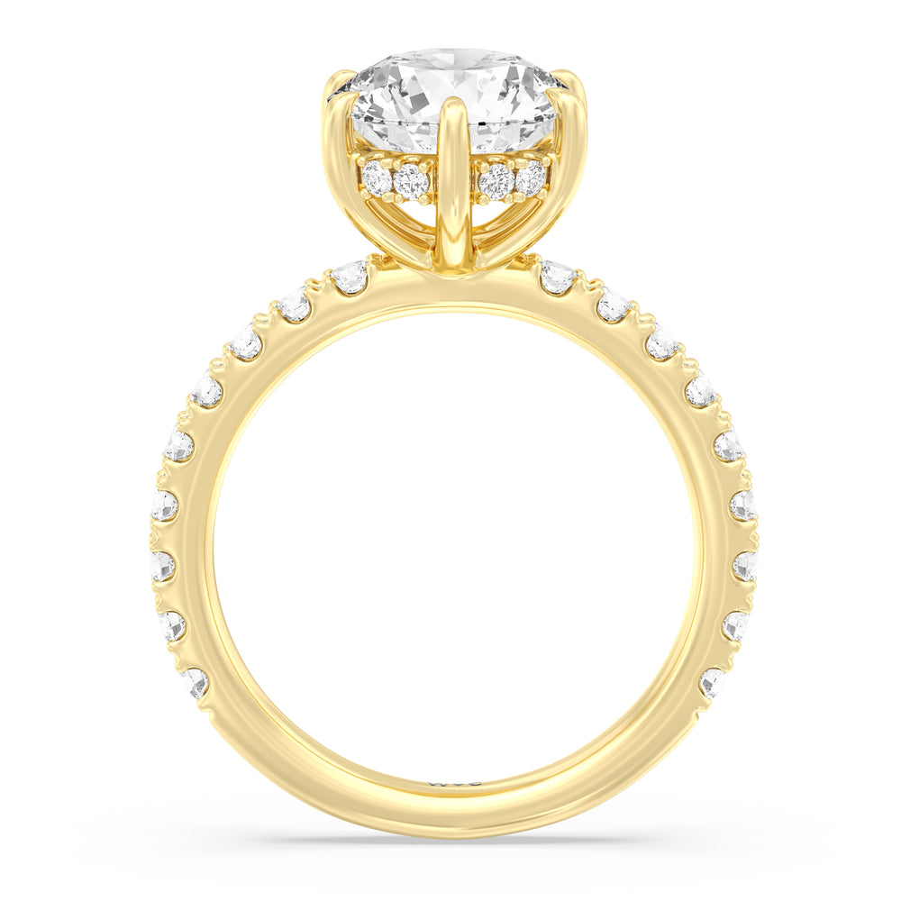 Six Prong Hidden Halo Enagagement Ring with Round Cut Diamond in 14KT Yellow Gold view 2
