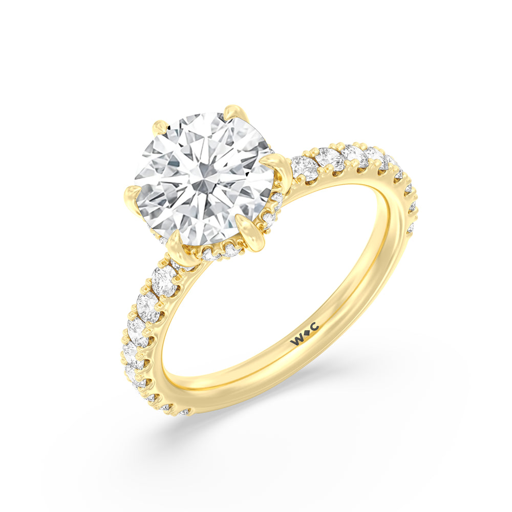 Six Prong Hidden Halo Enagagement Ring with Round Cut Diamond in 14KT Yellow Gold view 3
