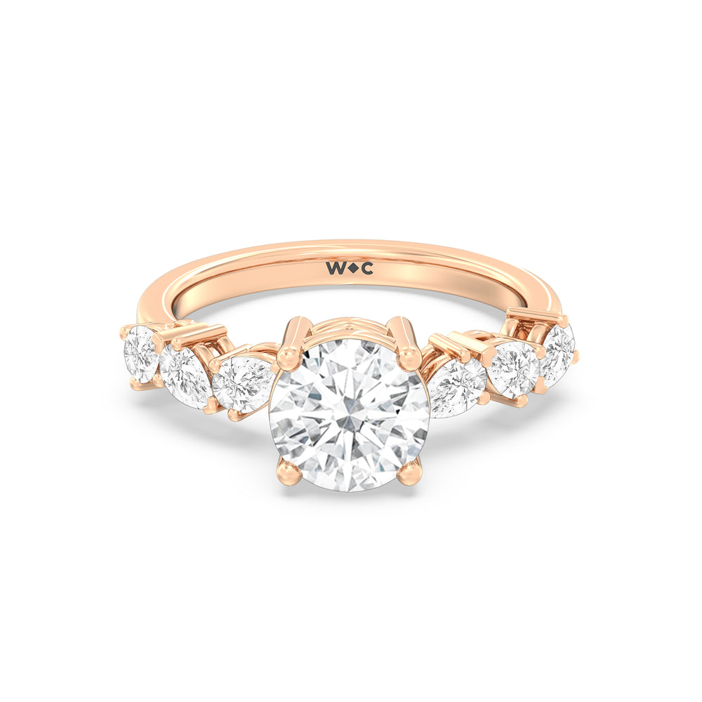 Fancy Shape Side Stone Engagement Ring with Round Cut Diamond in 14KT Rose Gold view 1
